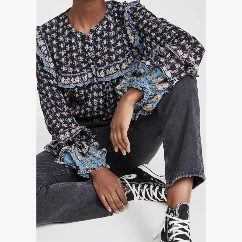Free People Women's Jenna Printed Blouse, Night Combo Size S